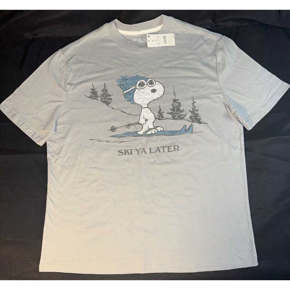 Peanuts Snoopy Ski Ya Later T-Shirt Men’s M Gray Hybrid Apparel NWT 2025